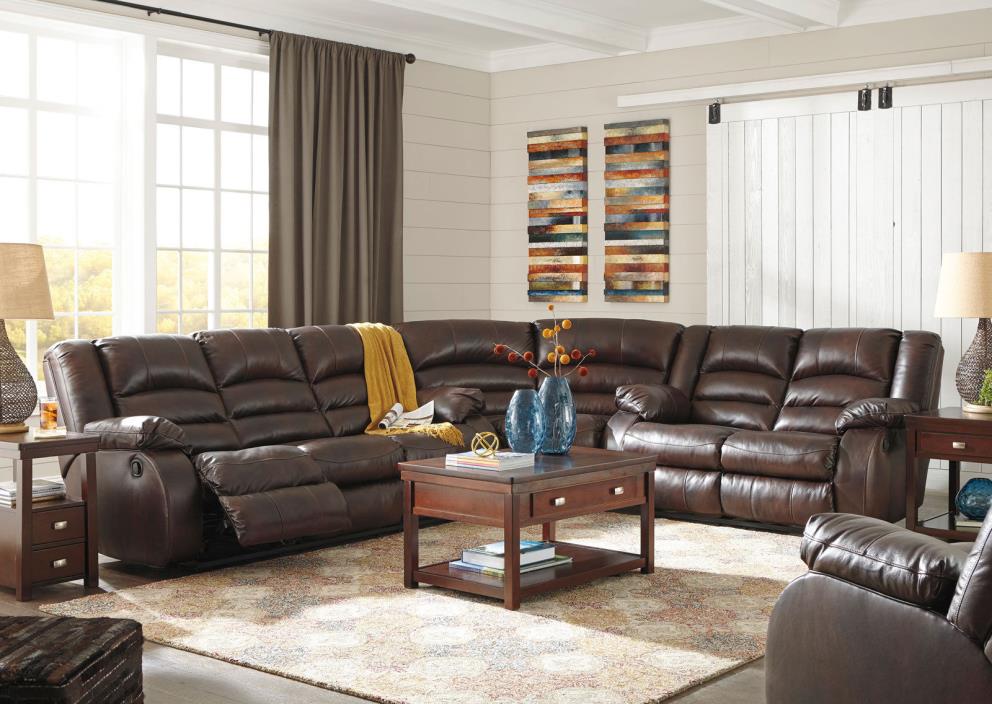 Modern Sectional Living Room Couch Set BROWN Leather Large Reclining Sofa IF0C