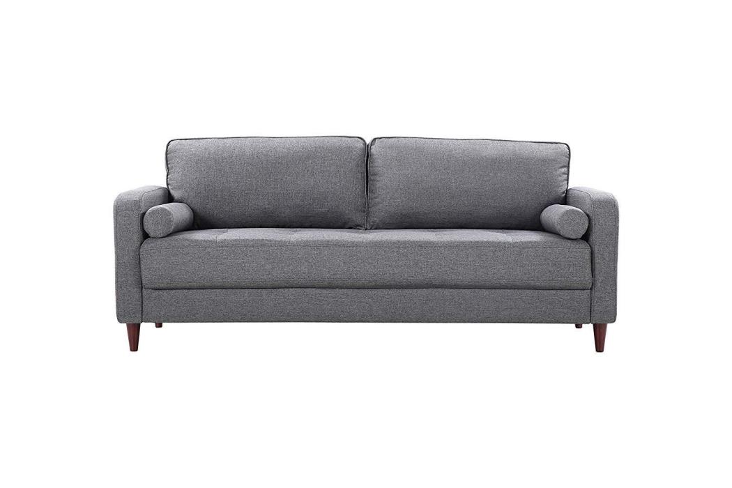 Mid Century Modern Linen Sofa Gray Couch Memory Foam Wooden Legs Furniture New