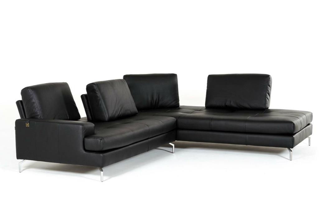 ARION Modern Living Room Sectional Black Italian Leather Sofa Couch Chaise Set