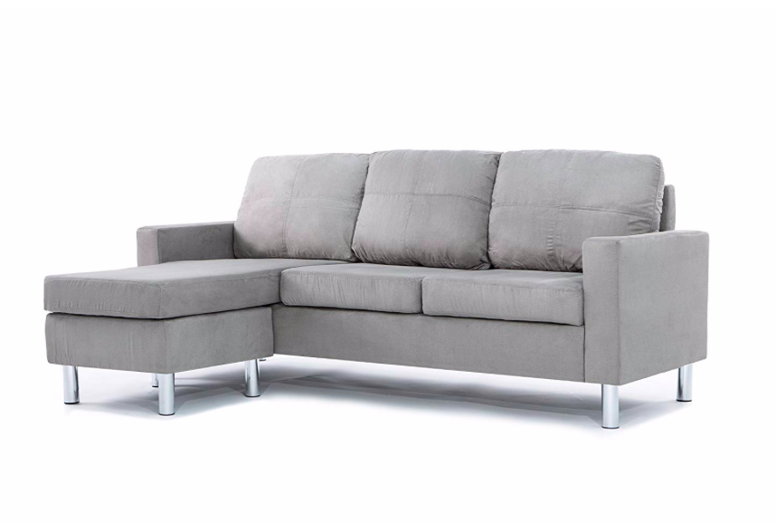 Modern Microfiber Sectional Sofa - Small Space Configurable - Grey
