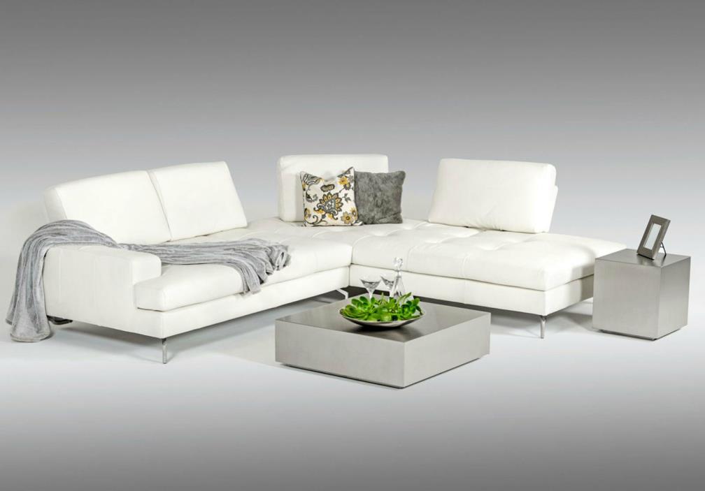 ASTERIA Italian Living Room Furniture - White Leather Sectional Sofa Chaise Set