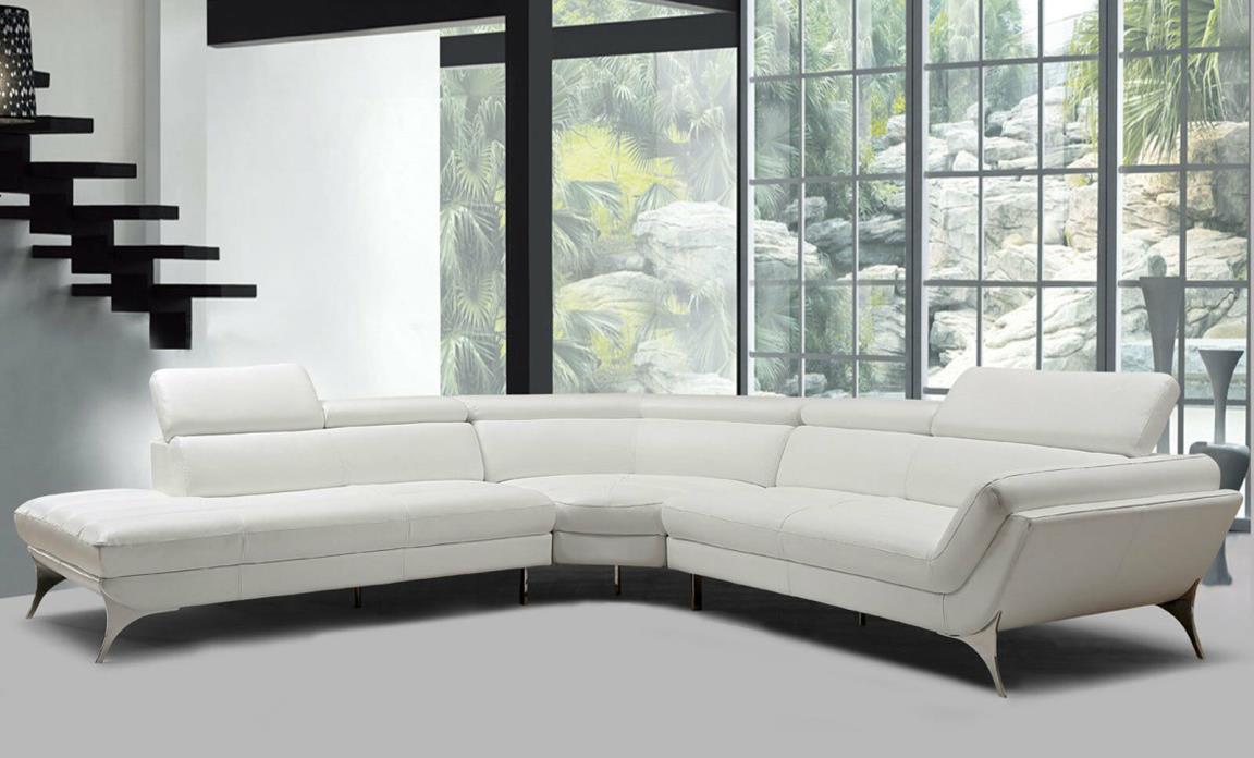 POLARIS Living Room Furniture White Italian Leather Sectional Sofa Chaise Set