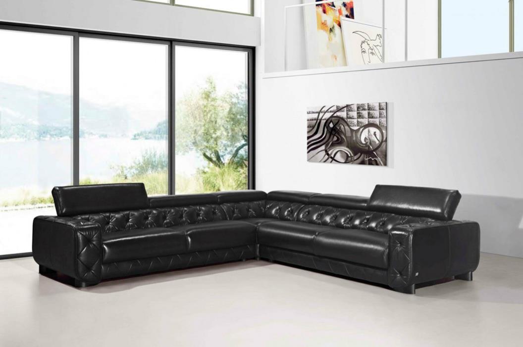 NEW CANTANA Modern Living Room Furniture Black Leather Sectional Sofa Chaise Set