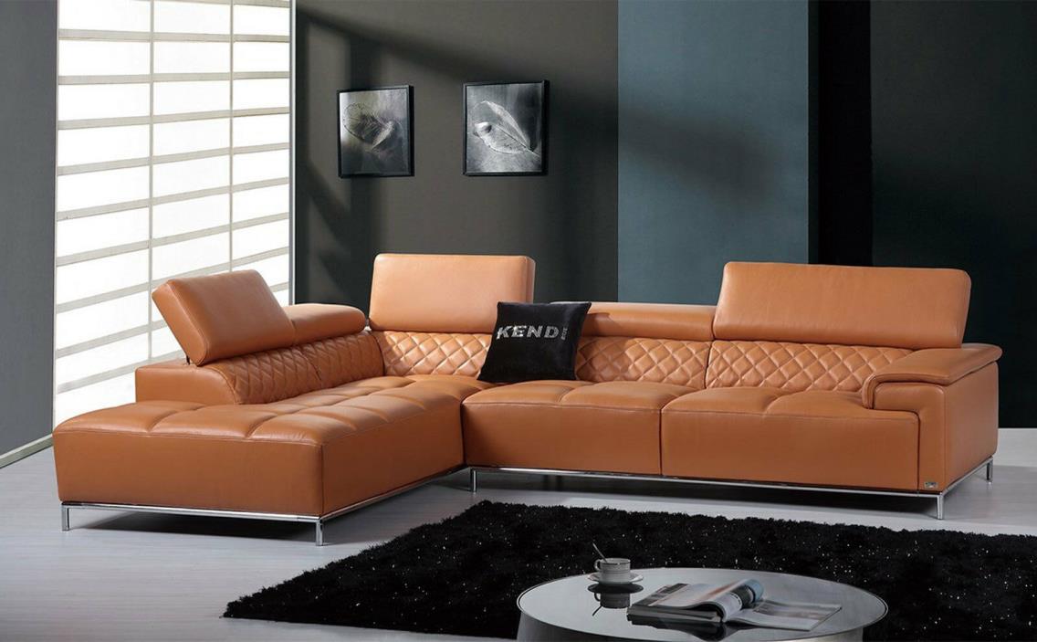 RITA Contemporary Sectional Living Room Set NEW Orange Leather Sofa Couch Chaise
