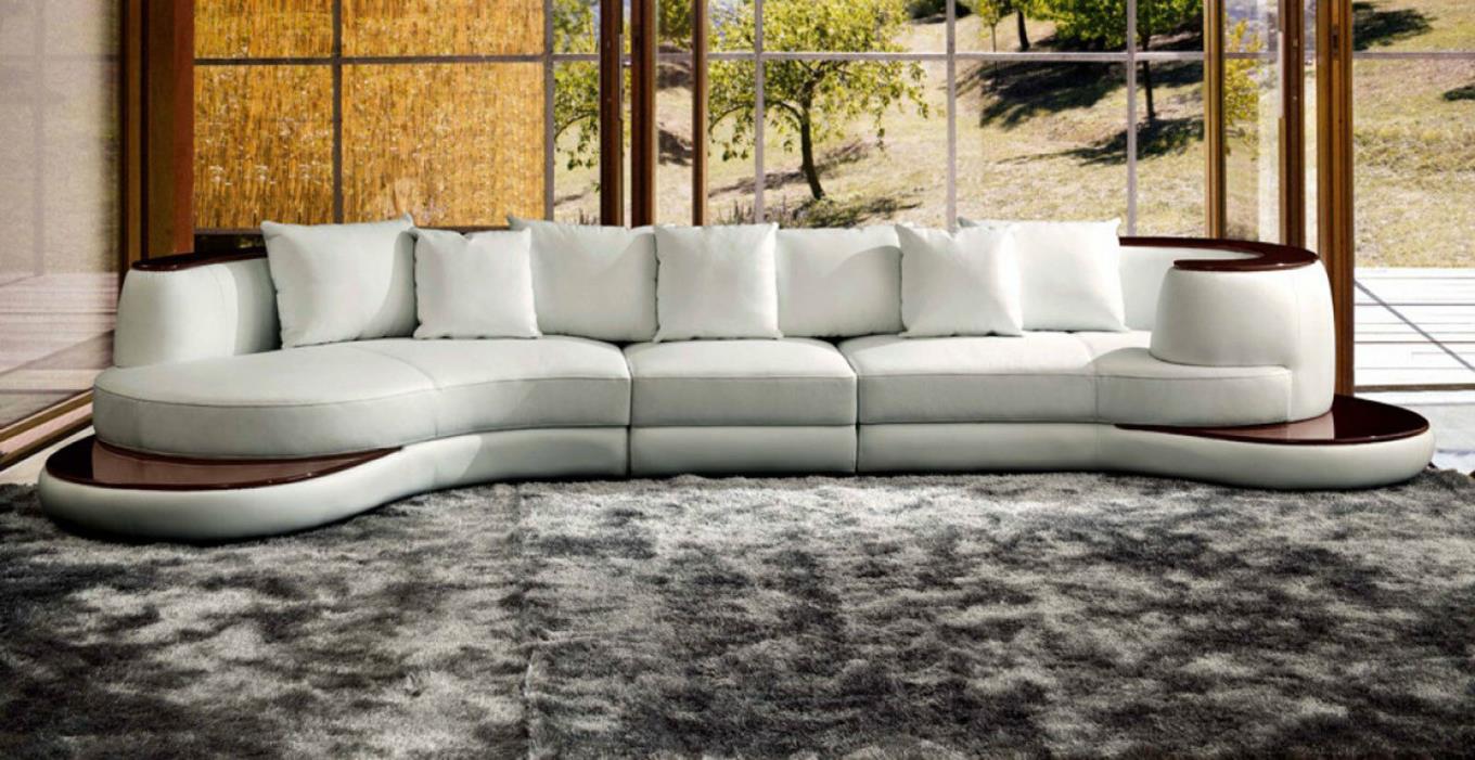 MILLIAN Contemporary Sectional Living Room Set White Leather Curve Sofa Couch