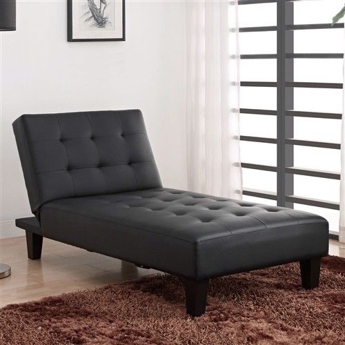 Black Faux Leather Upholstered Chaise Lounge Convertible Reclining Sleeper Bed