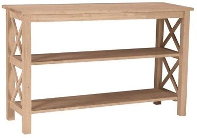 International Concepts Console Table Parawood Butcher Block Top Open 2-Shelves