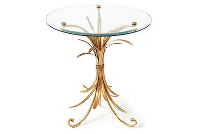 Gold Iron & Glass Wheat Design Accent/End Table,22''Diam x 24''H.