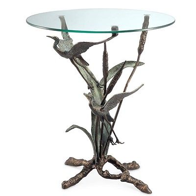 Crane Pair Accent End Table Coastal Heron Birds Nature Sculpture,22''D X 25''H.