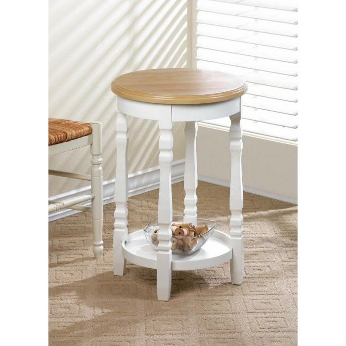 Round Accent Wood Top Table Home Decor Legs Bottom Shelf Kitchen Bar Furniture