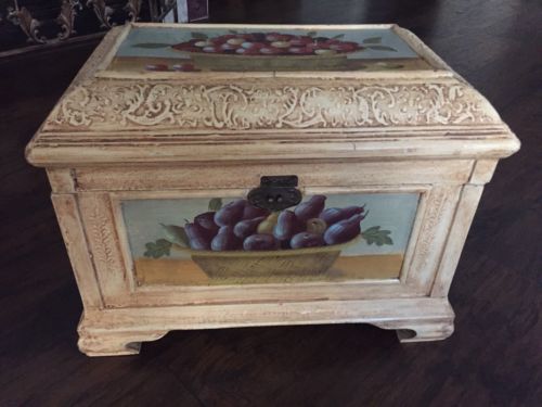 Wooden Hand Painted Wood Relief Lid Dowry Chest Blanket Box Decorative Trunk