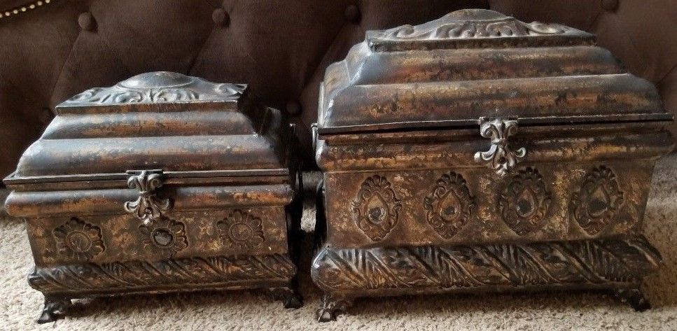 2 Metal Treasure Chests Trunks Storage Boxes HEAVY