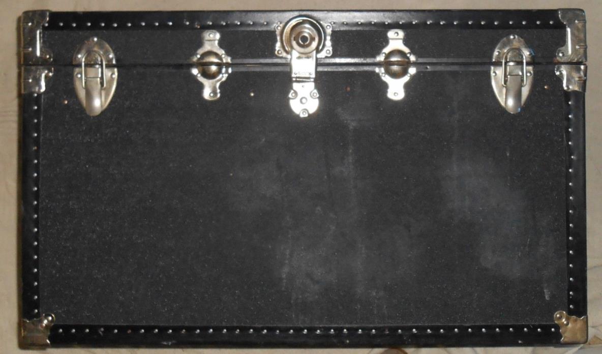 Vintage Old STEAMER TRUNK - Black - w/divided sweater tray - Large 36”