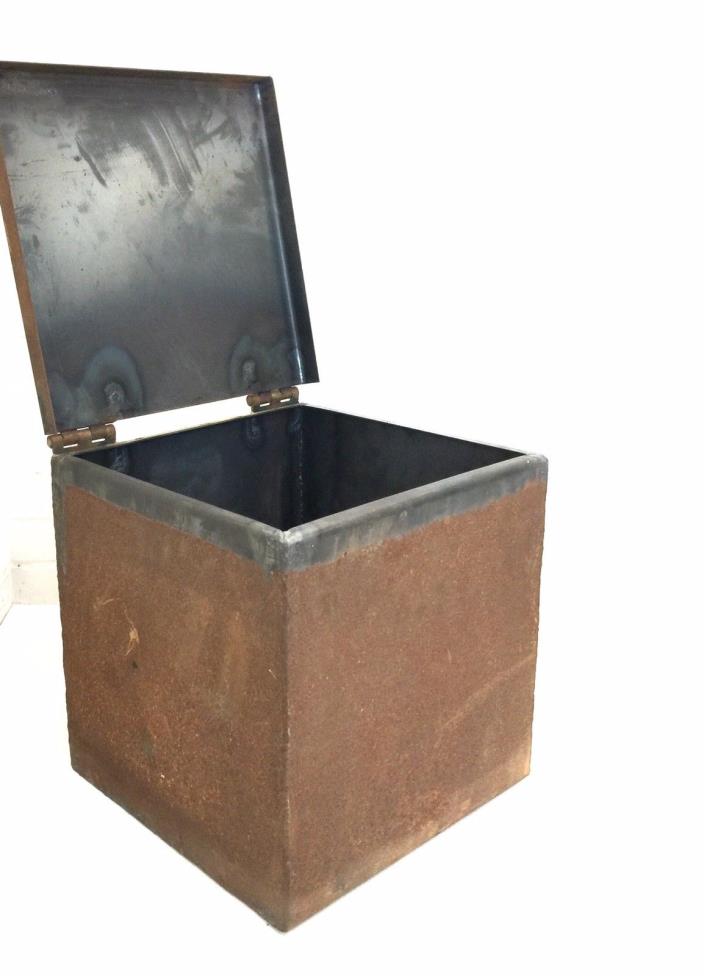Vtg Welded Steel Storage Box with Hinged Lid Industrial Furniture Trunk Stool