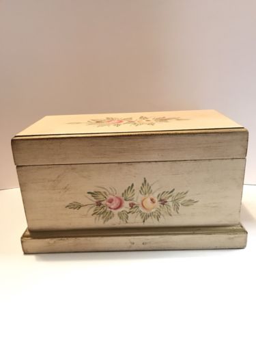 Wood Tabletop Chest Hinged Lid Painted Floral 12