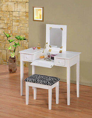 Wooden Makeup Vanity Table Set with Flip Mirror, Two Colors