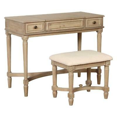 Linon Rubberwood And Solid Wood Makeup Vanity With Gray Wash Finish VS064GRY01U