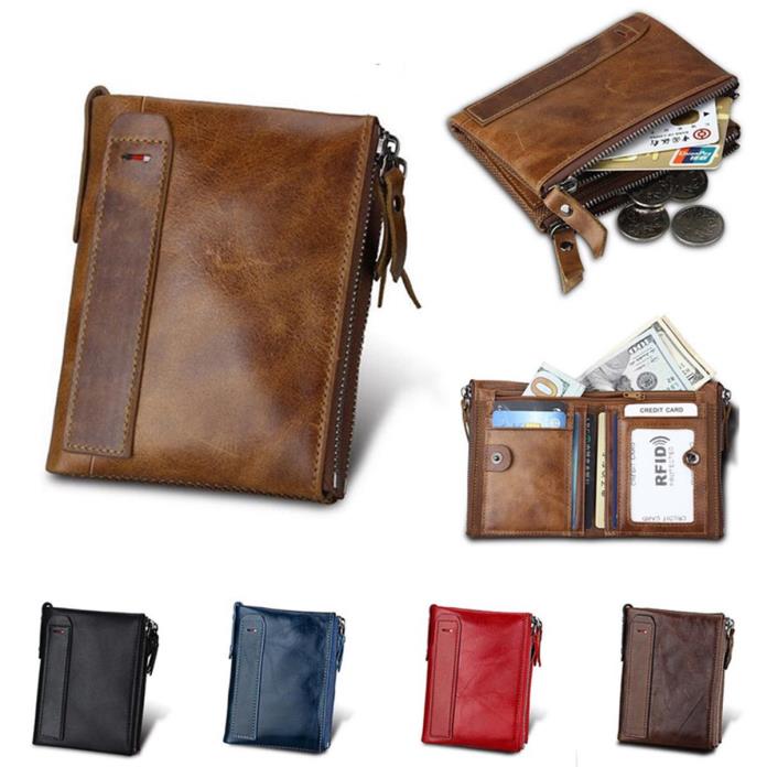 Men's Vintage RFID Blocking Wallet Genuine Leather ID Card Holder Coin