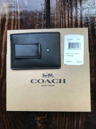 Coach Money Clip Card Case Black Calf Leather F75459 New Mens Wallet Great Gift!