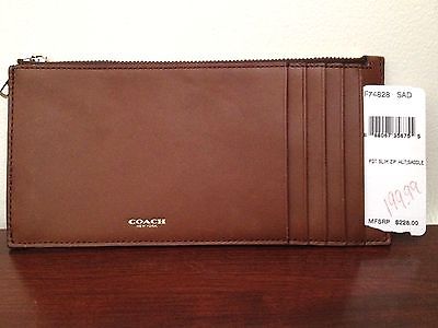 SALE! NWT Coach Glove Tanned Slim Leather Zip Wallet Mens Womens 74828 Saddle