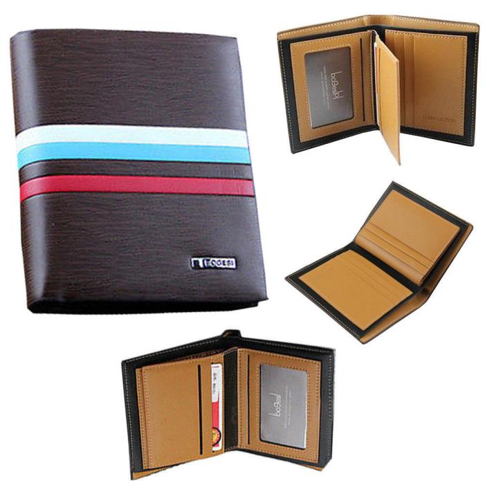 Mens Leather Bifold Clutch Credit/ID Card Holder Business Short Wallet Purse US