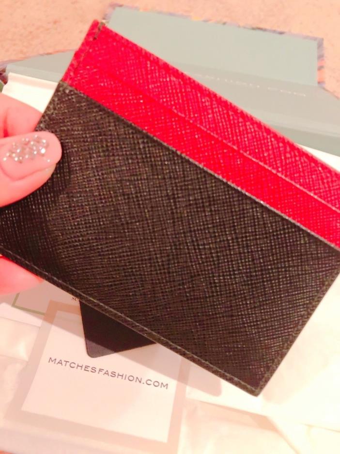 Prada Saffiano-leather Cardholder with Invoice Black and Red Brand New