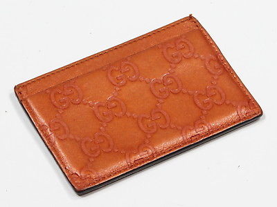 * GUCCI * Burnt Orange 'Guccisima' Print All Leather Made in Italy Card Holder