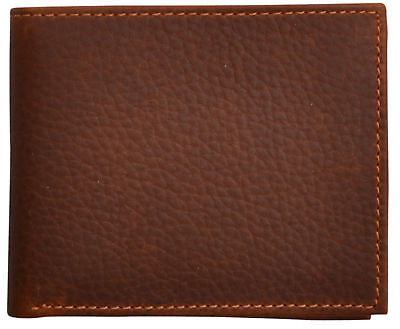 Western Classic Brown Leather Bifold Wallet Pebble-Grain 3.5x4.25in