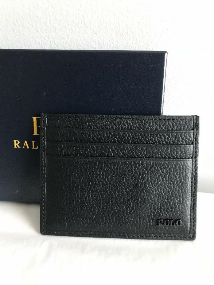 Polo Ralph Lauren Leather Card Case Black  Metal Logo GIFT BOX NIB