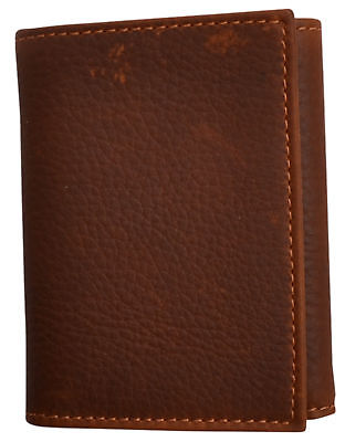 Western Classic Brown Leather Trifold Wallet Pebble-Grain 4.25x3.25in