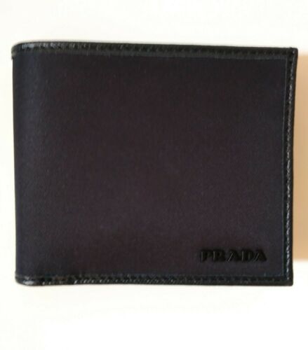 NWT Prada Mens Black Fabric Leather Wallet