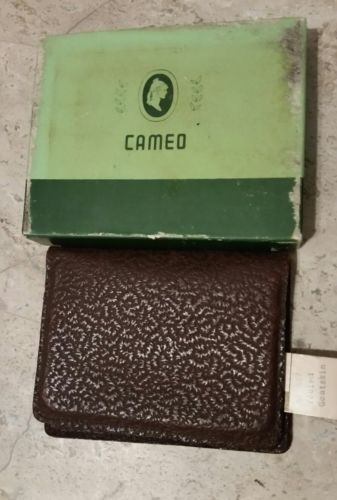 New Rare Vintage Bifold Wallet Brown Tooled Leather Cameo Goatskin with box