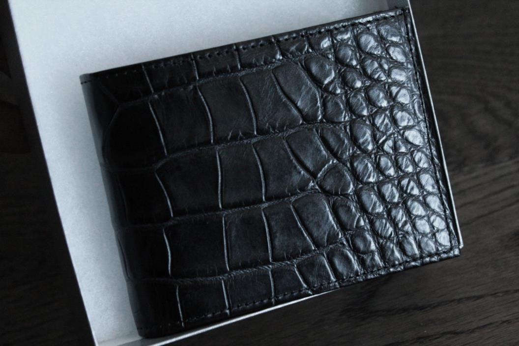 Nieman Marcus genuine Alligator Crocodile black billfold bi-fold wallet