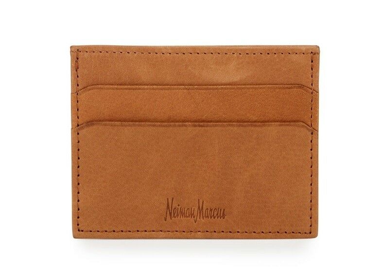 Neiman Marcus Leather Card Case Tan Brown Grained 4 Slots Pockets (orig $60) NWT