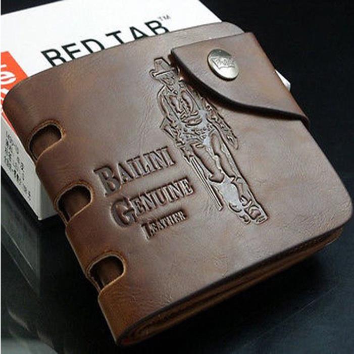 Men's Fashion Brown PU Leather Vintage Wallet Cowboy's Card Pockets Short Purse