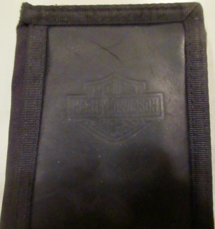 Harley Davidson Motorcycles Black Tri-Fold Wallet Nylon w/ Leather Front