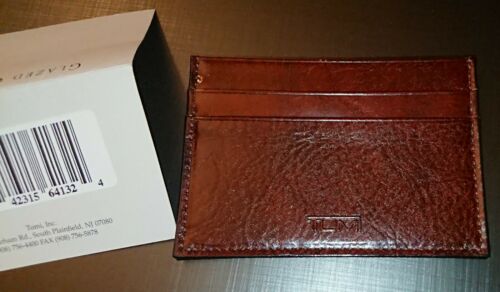 TUMI Leather Card Case with Window Cognac Vintage Glazed Calfskin New
