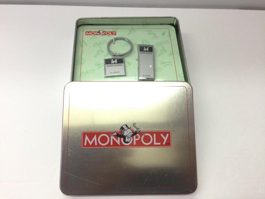 MONOPOLY  KEY RING MONEY CLIP SET READING RAILROAD STAINLESS STEEL NIB