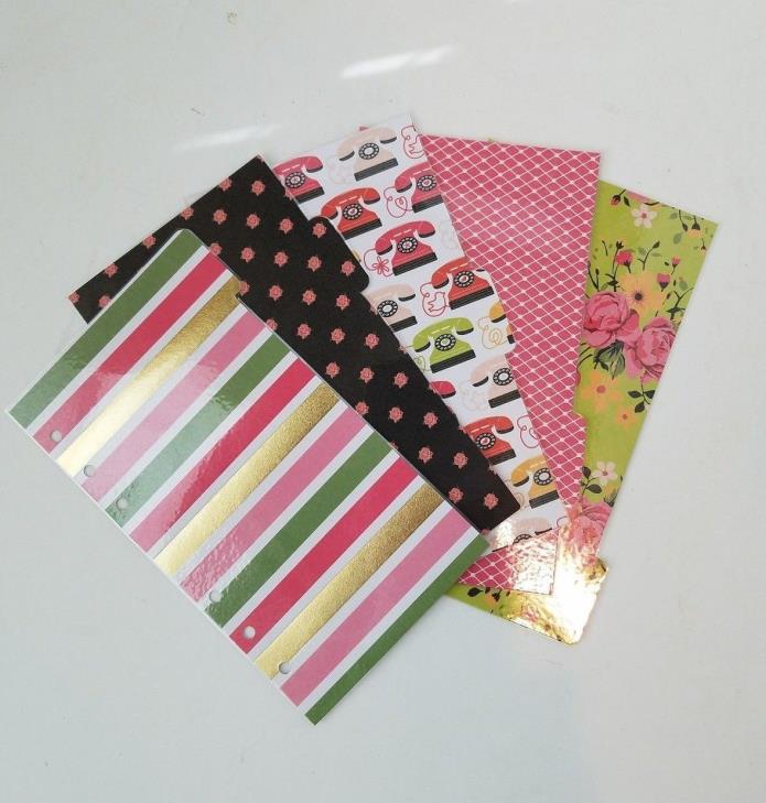Personal Planner Dividers Set of 5 Laminated Handmade Pink Green Black Floral