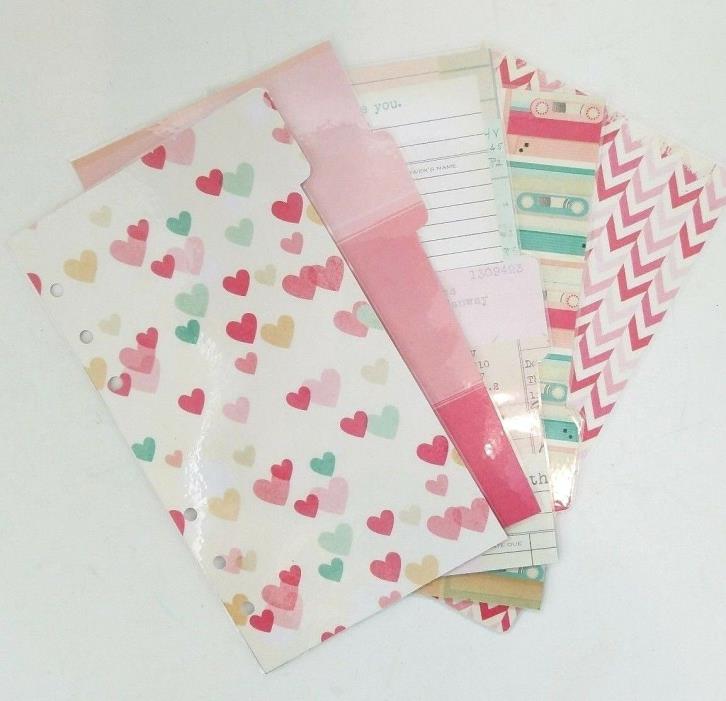 Planner Dividers Personal A2 Handmade Laminated Mint Pink Hearts Valentines