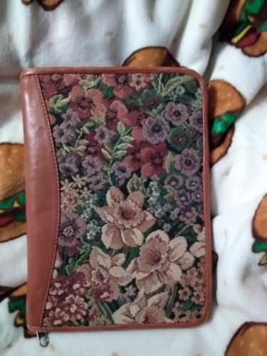 CLASSIC ~  Floral Tapestry FULL GRAIN LEATHER~ Franklin Quest Planner BINDER