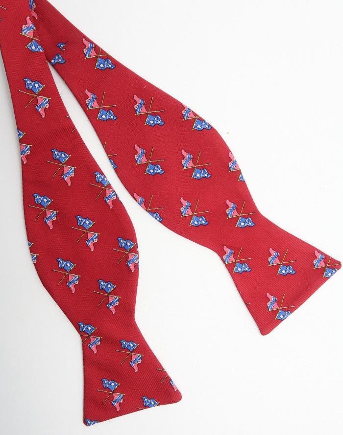 Southern Proper Red Whimsical Flag Print Grosgrain Silk Tie