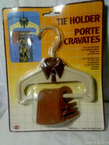 New Vintage Mens Neck Tie Holder Brown Plastic Hanger w Hooks ties wrinkle free