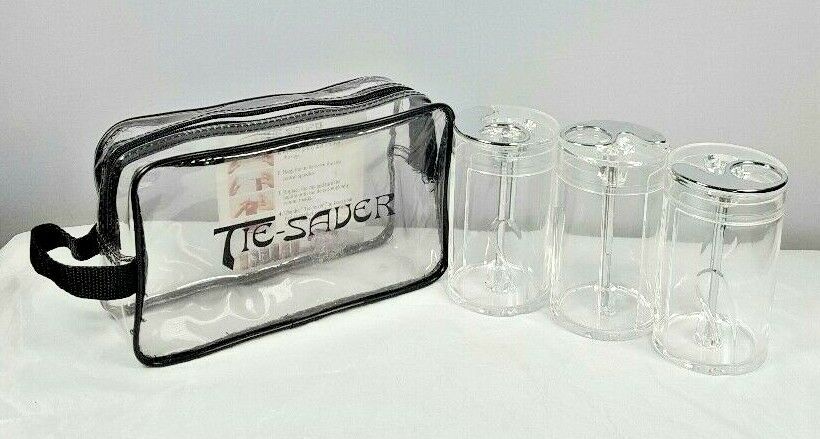 TIE SAVER Tie Storage in Reusable Package SET OF 3 CLEAR PLASTIC TIE SAVERS