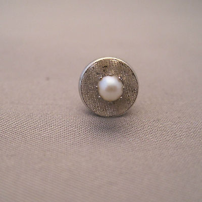 Silver Tone White Pearl Tie Tack