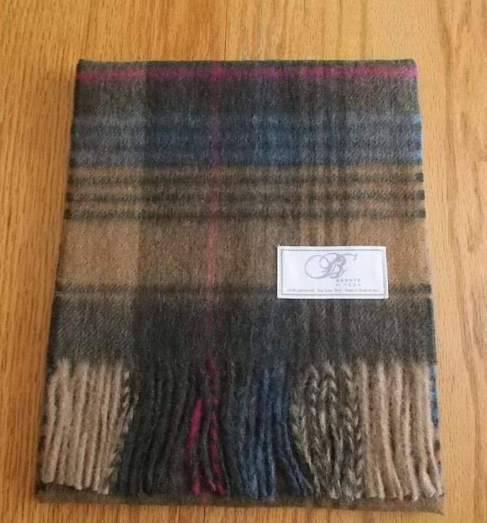 Bronte by Moon Merino Lambswool Scarf, Tan, Grey, Blue, Maroon, NWT, Made in UK