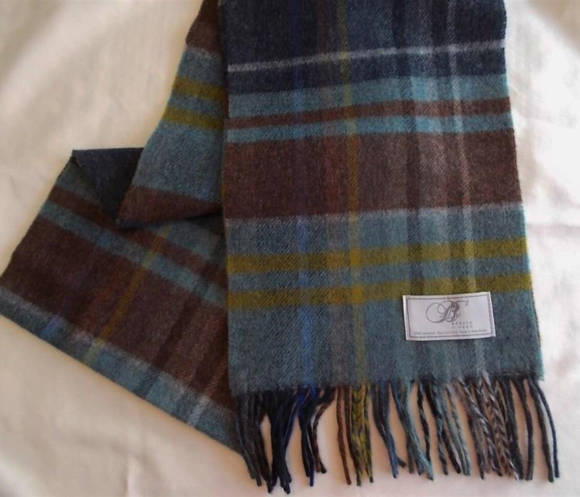 Bronte by Moon Plaid Merino Lambswool Scarf, Navy, Rust, Blue, Gold - UK Made