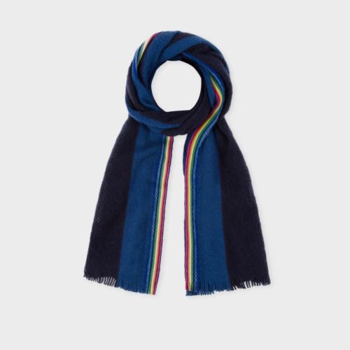 NEW Paul Smith Men's Navy And Royal Blue Stripe Airtex Wool Scarf