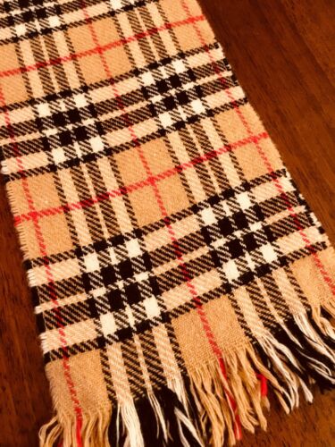 JAMES PRINGLE WEAVERS Scarf Camel Thomson Tartan Plaid Novacheck Scotland #190