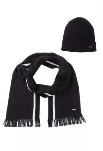 New Authentic Hugo Boss Black Label Set Of Scarf & Beanie Box Unisex Black $235